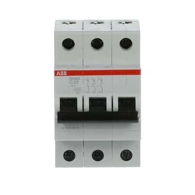 Breekcapaciteit 3P C 32 A MCB SH203-C32 Miniatuurcircuitbreaker Gemakkelijk onderhoud