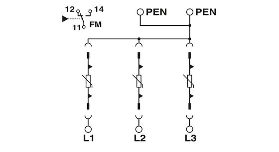 VAL-MS-T1/T2 335/12.5/3 0-FM Klasse 1/2 Bliksem/overspanning beschermer voor 5V-250V AC 4 Pole
