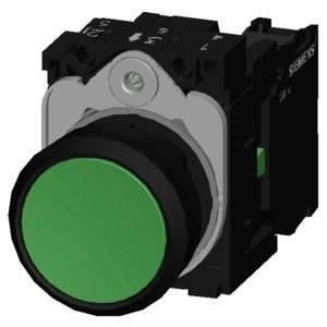 3SU1100-0AB40-1BA0 Groene platte knop van kunststof Momentane drukknop met schroefterminal