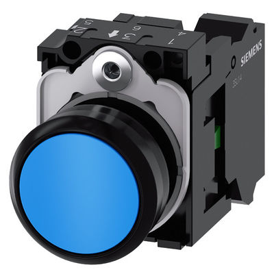 Blauwe platte knop van kunststof 3SU1100-0AB50-3BA0 Momentane voorjaarsbeladen SIRIUS ACT-knop