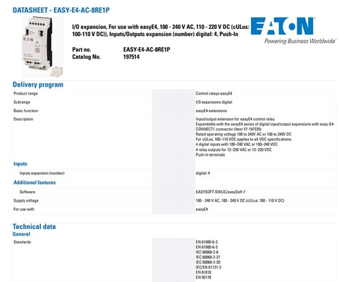 DI/O stroombron 100-240V AC/DC EASY-E4-AC-16RE1P met 8DI8RO en instuurterminals
