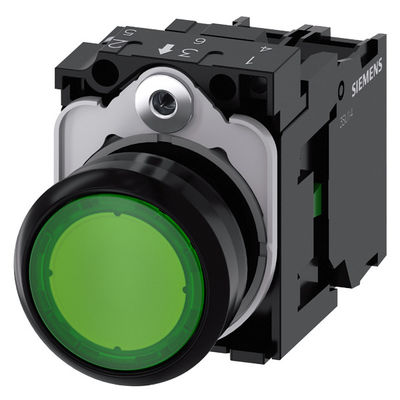 PLC 3SU1106-0AB40-1BA0 SIRIUS ACT Volledige eenheid Pushbutton Plastic Lighted Flat Momentary