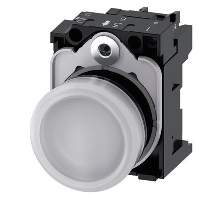 230 V wisselstroom Plastic Pilot Light voor SIRIUS ACT Complete Unit Smooth Lens Flush White