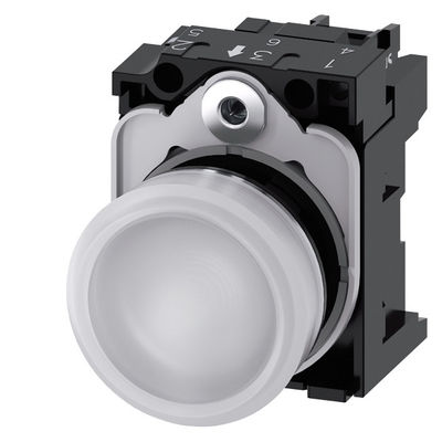 Witte SIRIUS ACT Complete Unit Pilot Light 230V AC Metalen glanzend met gladde lens