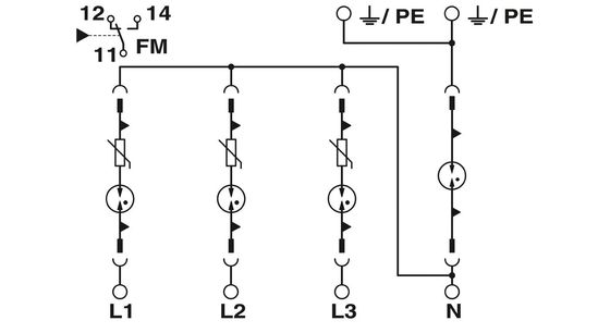 4 polen 350V wisselstroom VAL-MS 350VF/3 1-FM Type 2 Overspanningsbeschermer 2858632 voor apparatuur