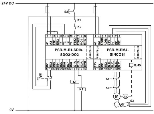 Verlengmodule PSR-M-EM7-SINCOS2-PI voor spanningsrelais met contactbelasting voor veilig afsluiten