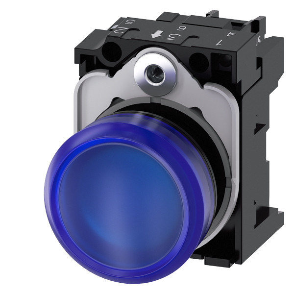 Blauw verlichte gladde lens, plastic pilotlamp voor SIRIUS ACT 3SU1102-6AA50-1AA0