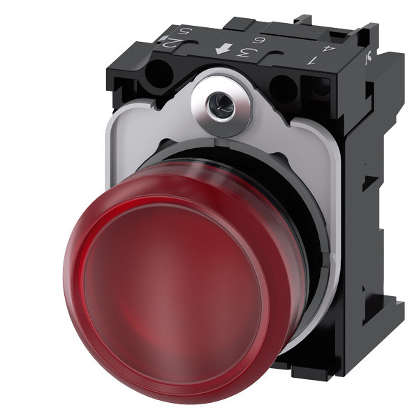230V AC Rood Plastic Pilot Light Complete Unit met Smooth Lens Flush 3SU1106-6AA20-1AA0