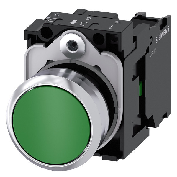 3SU1150-0AB40-1BA0 SIRIUS ACT Pushbutton Groen metalen glanzend platte knop voor momentane