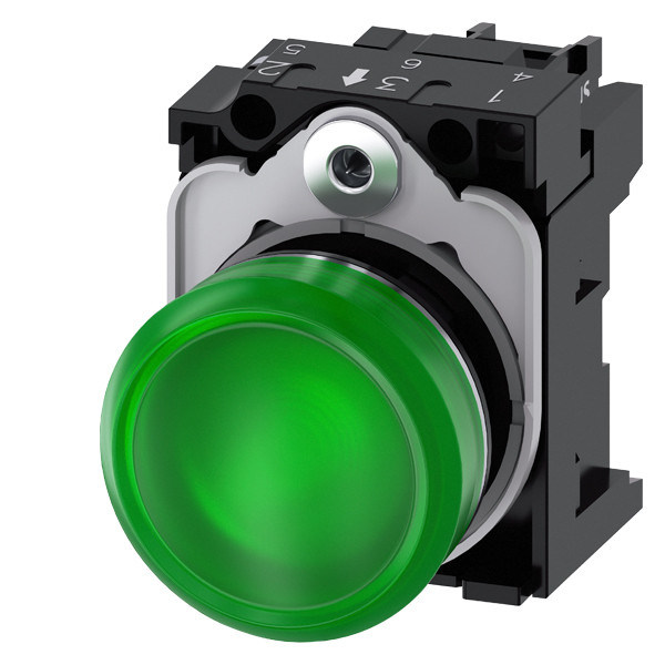 Verlichtde gladde lens flush piloot licht voor 24V AC/DC Metalen glanzende SIRIUS ACT Complete unit
