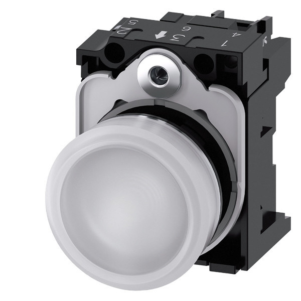 Smooth Lens Flush SIRIUS ACT Complete Unit 24V AC/DC Metalen glanzend verlicht Pilot licht