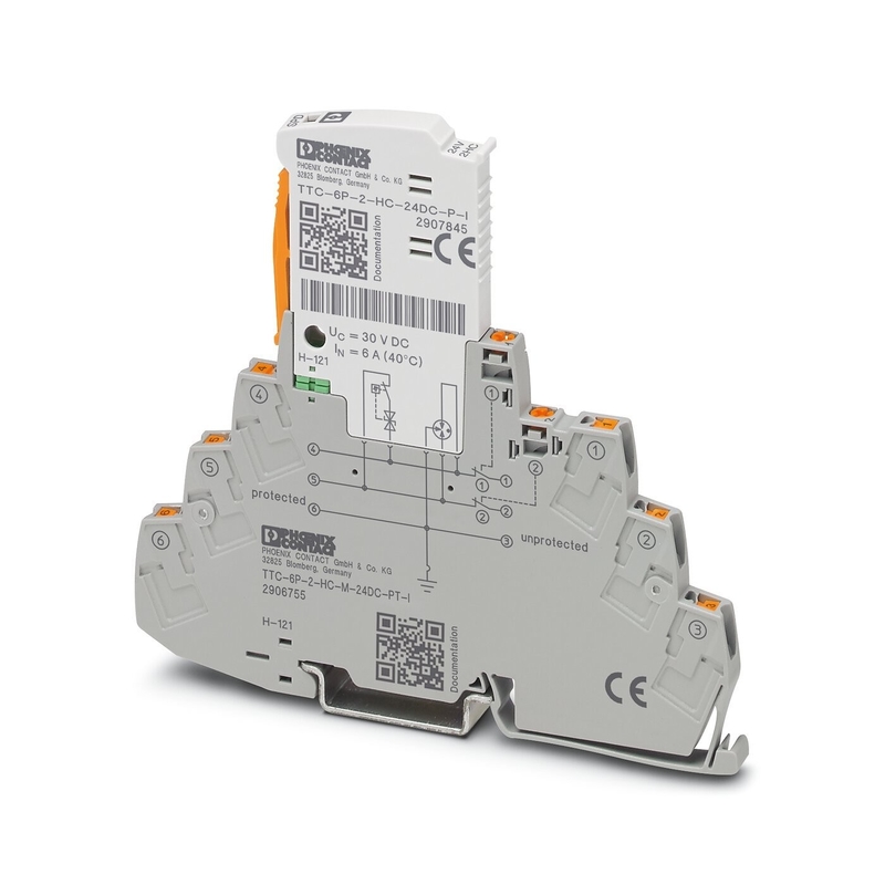 TTC-6P-2-HC-M-24DC-PT-I overspanningsbeschermer met 2 polen en een nominale spanning van 24 V gelijkstroom